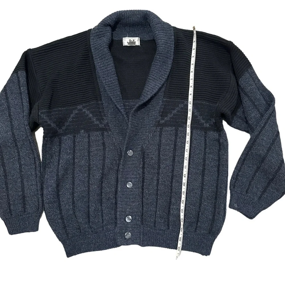 Vintage L CARDIGAN SWEATER chunky KNIT JACKET JED 80s grandpa SHAWL COLLAR WOOL - Picture 2 of 7
